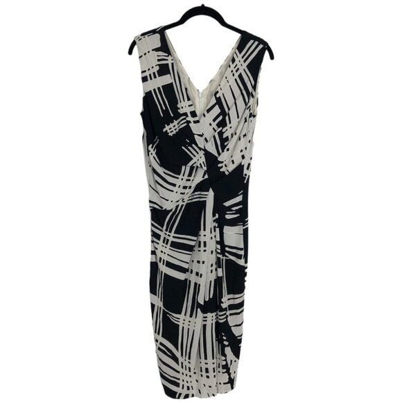 Escada Dido black & white print sleeveless Twisted faux wrap midi dress 34 (SP) - Picture 2 of 15